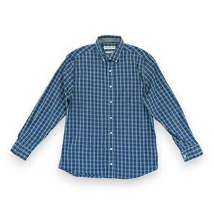 Nick Graham Everywhere Stretch Modern Fit Blue Plaid Shirt Size L 16-16.5  34-35